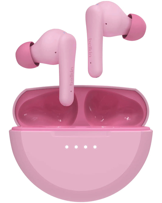Belkin SoundForm Nano 2 Bluetooth Earbuds for Kids with Built-in Microphone 28H Battery Life Safe 85dB Volume IPX5 Water Resistance - Kids Bluetooth Earbuds for iPhone iPad Galaxy & More - Pink